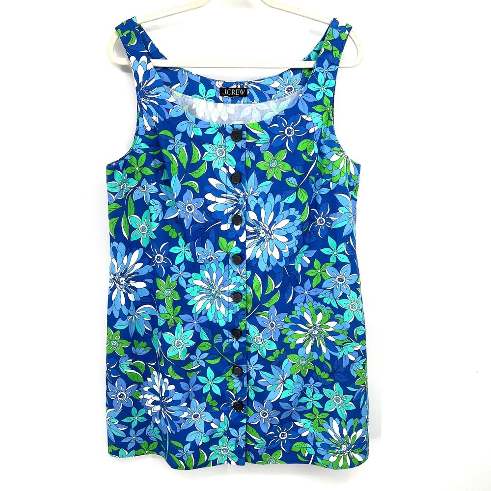 J.Crew Button-Front Shift Dress mod floral shift retro 60s micro mini funky L 12